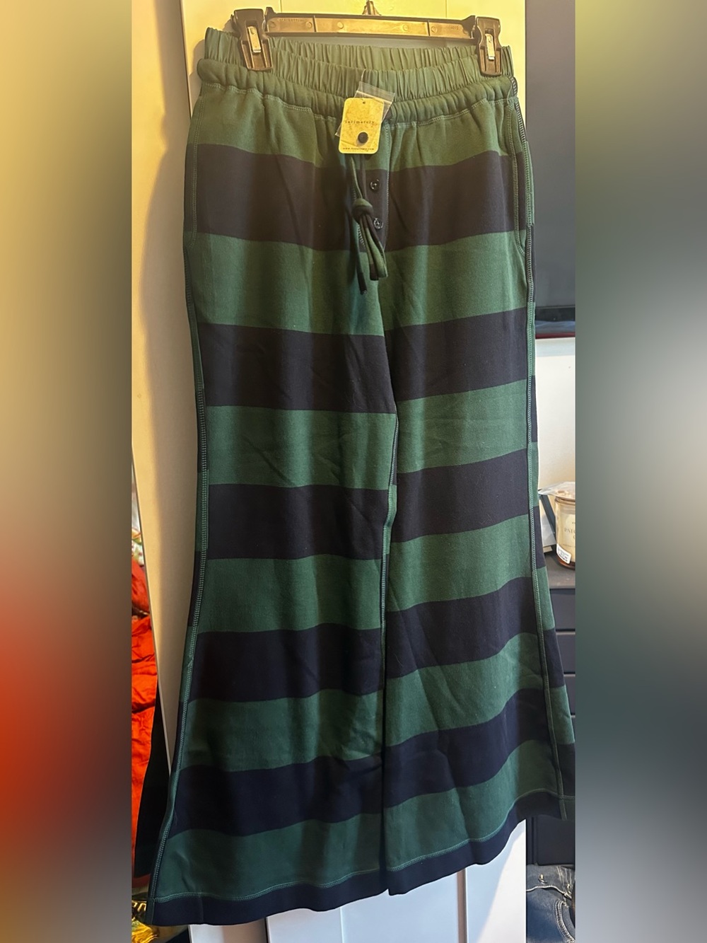 NWT FREE PEOPLE You Wish Flare Pants - Navy/Green Combo - Picture 6 of 6